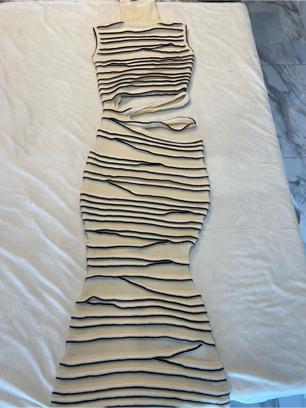Hanifa Amelia Cream and Black Knit Cutout Maxi Dress Size XS NWT - Picture 2 of 5